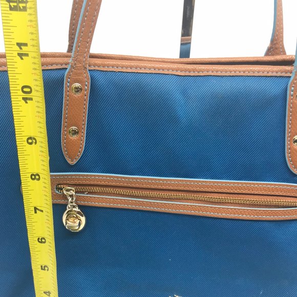 COACH Large Blue Brown Fabric Shoppers Tote - Picture 3 of 8